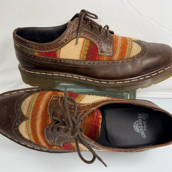Rare Dr. Martens x Pendleton Sz 13 Leather Wingtip Oxfords Santa Fe Stripe Wool - Picture 2 of 12